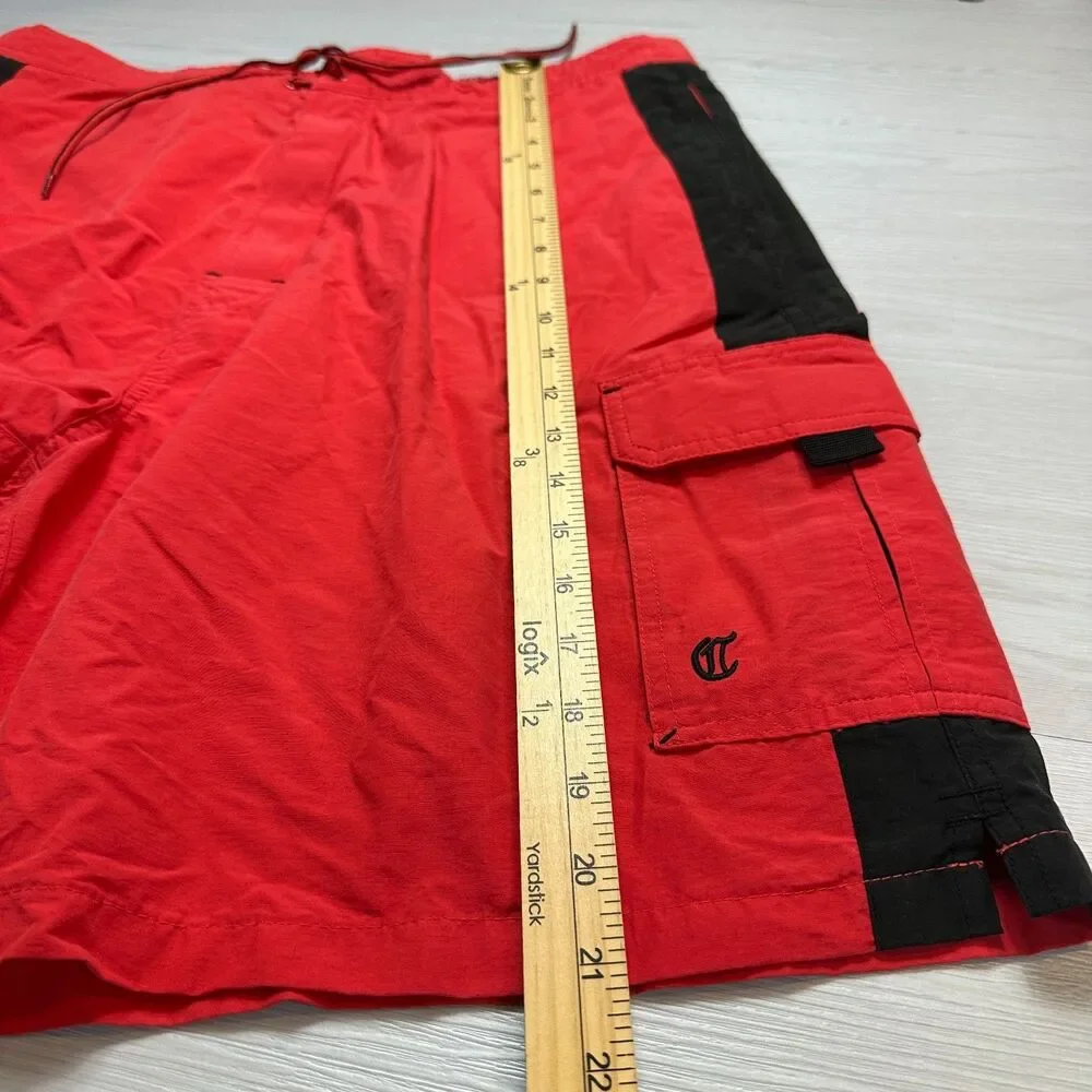 Daniel Cremieux Men XL Swim Trunks Red Black Cargo Board Shorts Mesh Lined Pouch